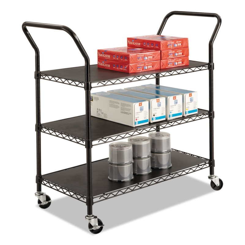 WIRE UTILITY CART, THREE-SHELF, 43.75W X 19.25D X 40.5H, BLACK