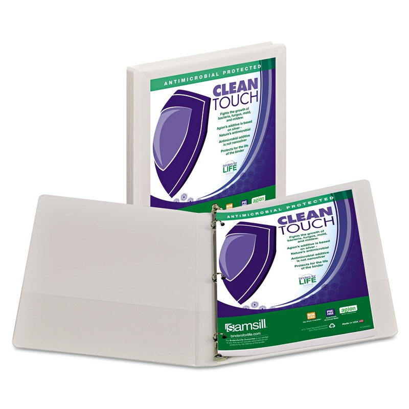 CLEAN TOUCH LOCKING ROUND RING VIEW BINDER PROTECTED W/ANTIMICROBIAL ADDITIVE, 3 RINGS, 0.5" CAPACITY, 11 X 8.5, WHITE