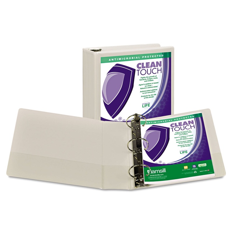 CLEAN TOUCH LOCKING ROUND RING VIEW BINDER PROTECTED W/ANTIMICROBIAL ADDITIVE, 3 RINGS, 3" CAPACITY, 11 X 8.5, WHITE