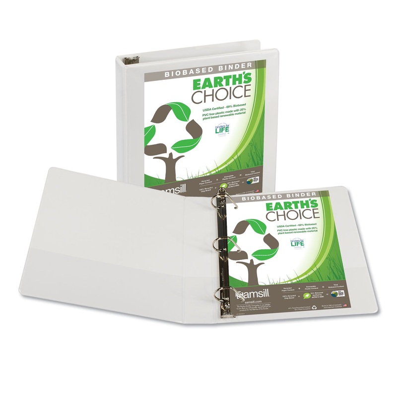 EARTH'S CHOICE BIOBASED D-RING VIEW BINDER, 3 RINGS, 1.5" CAPACITY, 11 X 8.5, WHITE
