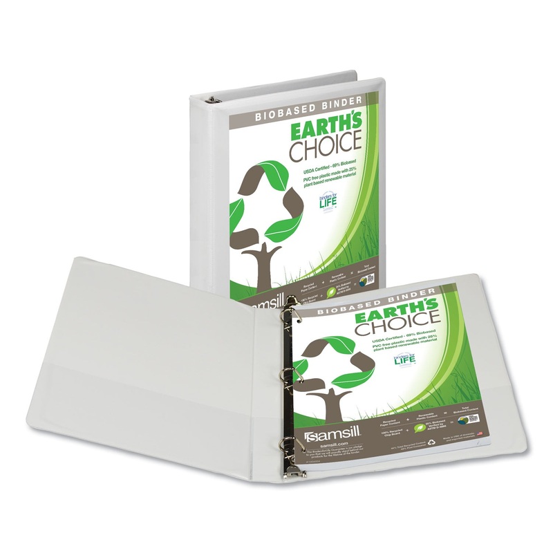 EARTH'S CHOICE BIOBASED D-RING VIEW BINDER, 3 RINGS, 1" CAPACITY, 11 X 8.5, WHITE