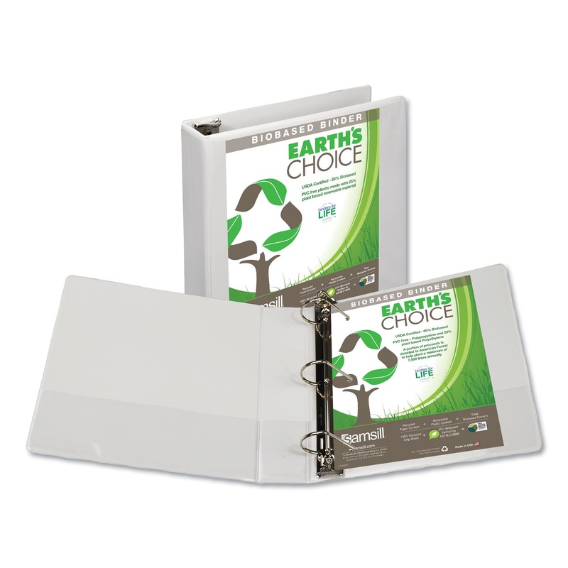 EARTH'S CHOICE BIOBASED D-RING VIEW BINDER, 3 RINGS, 2" CAPACITY, 11 X 8.5, WHITE