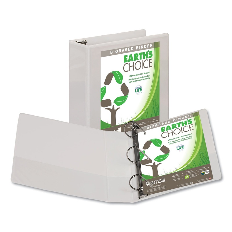 EARTH'S CHOICE BIOBASED D-RING VIEW BINDER, 3 RINGS, 3" CAPACITY, 11 X 8.5, WHITE