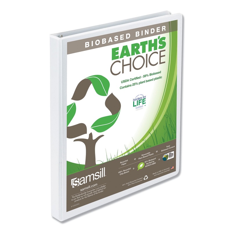 EARTH'S CHOICE BIOBASED ROUND RING VIEW BINDER, 3 RINGS, 0.5" CAPACITY, 11 X 8.5, WHITE