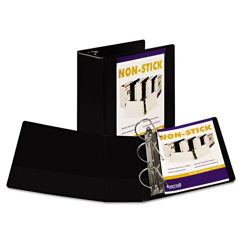 NONSTICK D-RING VIEW BINDER, 3 RINGS, 5" CAPACITY, 11 X 8.5, BLACK