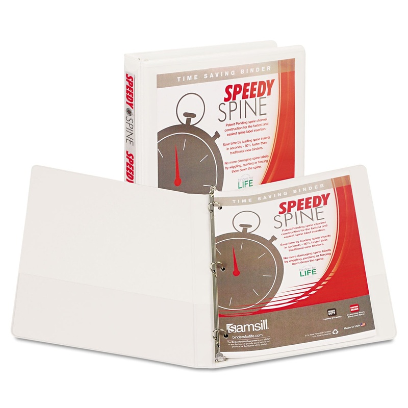 SPEEDY SPINE HEAVY-DUTY TIME SAVING ROUND RING VIEW BINDER, 3 RINGS, 0.5" CAPACITY, 11 X 8.5, WHITE