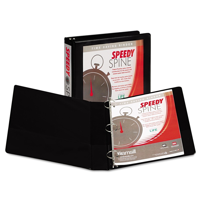 SPEEDY SPINE HEAVY-DUTY TIME SAVING ROUND RING VIEW BINDER, 3 RINGS, 1.5" CAPACITY, 11 X 8.5, BLACK