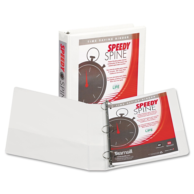 SPEEDY SPINE HEAVY-DUTY TIME SAVING ROUND RING VIEW BINDER, 3 RINGS, 1.5" CAPACITY, 11 X 8.5, WHITE