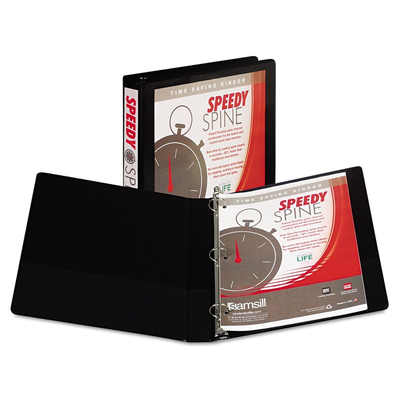 SPEEDY SPINE HEAVY-DUTY TIME SAVING ROUND RING VIEW BINDER, 3 RINGS, 1" CAPACITY, 11 X 8.5, BLACK