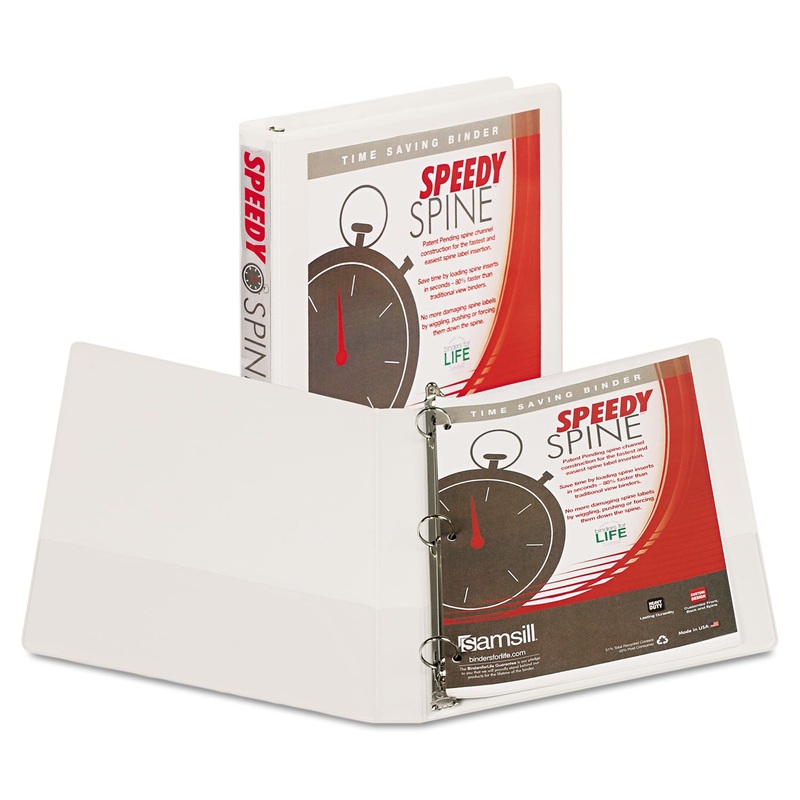 SPEEDY SPINE HEAVY-DUTY TIME SAVING ROUND RING VIEW BINDER, 3 RINGS, 1" CAPACITY, 11 X 8.5, WHITE