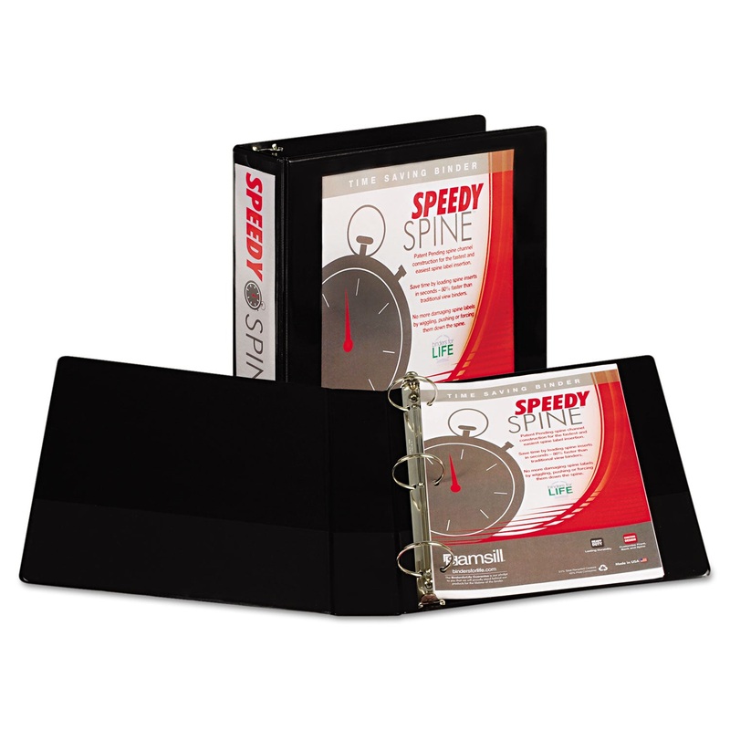 SPEEDY SPINE HEAVY-DUTY TIME SAVING ROUND RING VIEW BINDER, 3 RINGS, 2" CAPACITY, 11 X 8.5, BLACK
