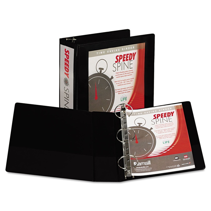 SPEEDY SPINE HEAVY-DUTY TIME SAVING ROUND RING VIEW BINDER, 3 RINGS, 3" CAPACITY, 11 X 8.5, BLACK