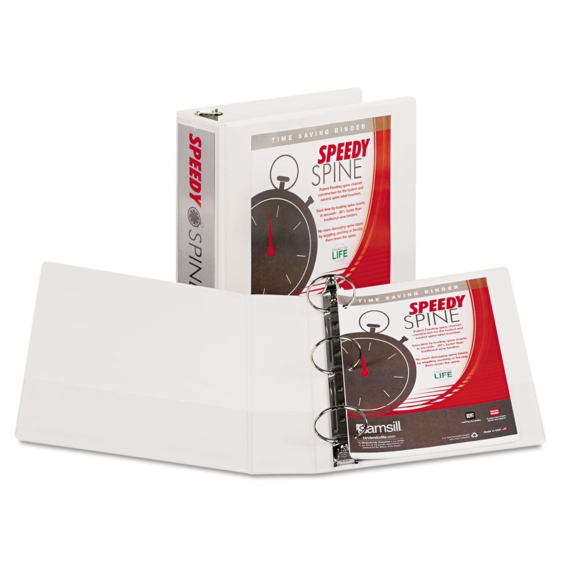 SPEEDY SPINE HEAVY-DUTY TIME SAVING ROUND RING VIEW BINDER, 3 RINGS, 3" CAPACITY, 11 X 8.5, WHITE
