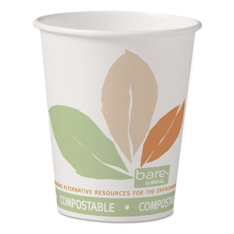 Bare By Solo Eco-Forward Pla Paper Hot Cups, 10 Oz, Leaf Design, 50/pack