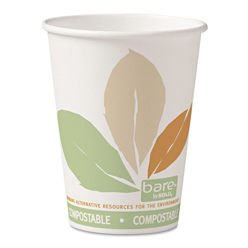 Bare By Solo Eco-Forward Pla Paper Hot Cups, 12oz,leaf Design,50/bag,20 Bags/ct