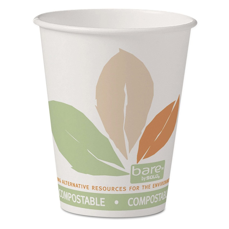 Bare By Solo Eco-Forward Pla Paper Hot Cups, 8 Oz, Leaf Design, 50/pack