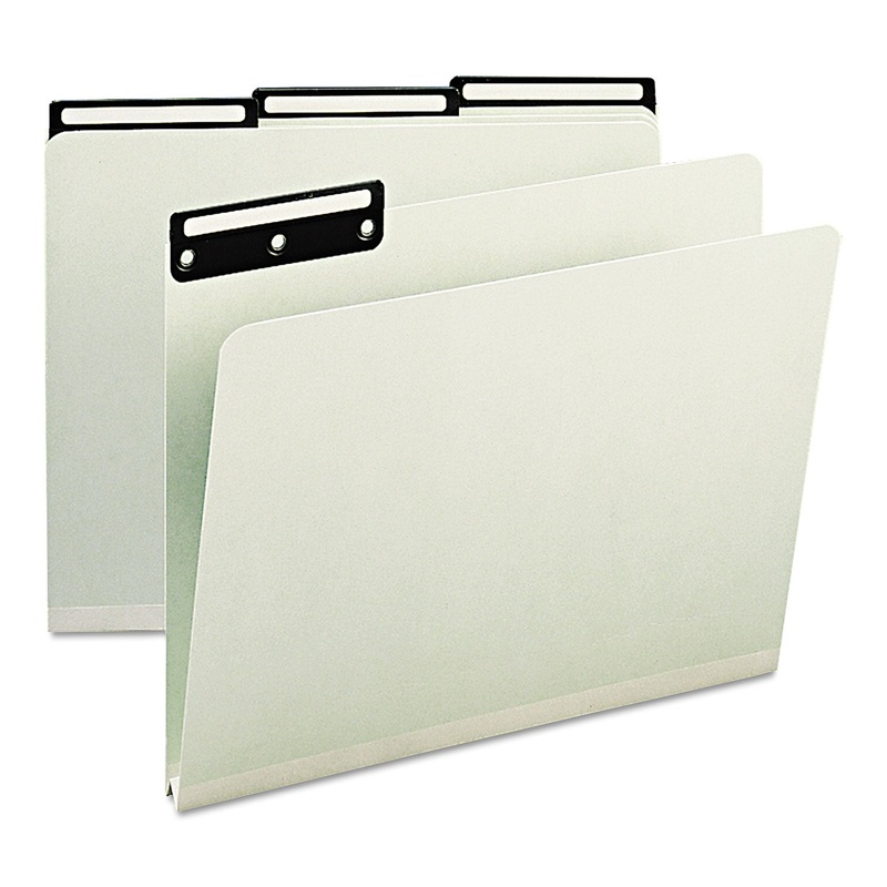 RECYCLED HEAVY PRESSBOARD FILE FOLDERS WITH INSERTABLE METAL TABS, 1/3-CUT TABS, LETTER SIZE, GRAY-GREEN, 25/BOX