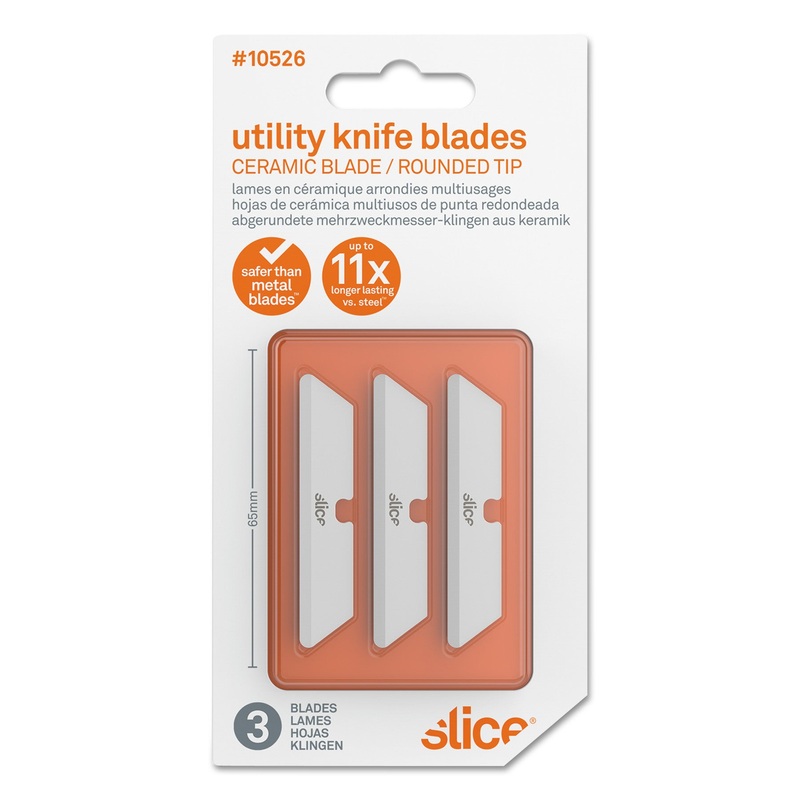 Safety Utility Knife Blades, Rounded Tip, Ceramic Zirconium Oxide, 3/pack