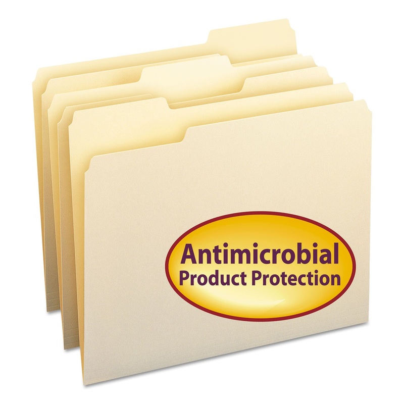 TOP TAB FILE FOLDERS WITH ANTIMICROBIAL PRODUCT PROTECTION, 1/3-CUT TABS, LETTER SIZE, MANILA, 100/BOX