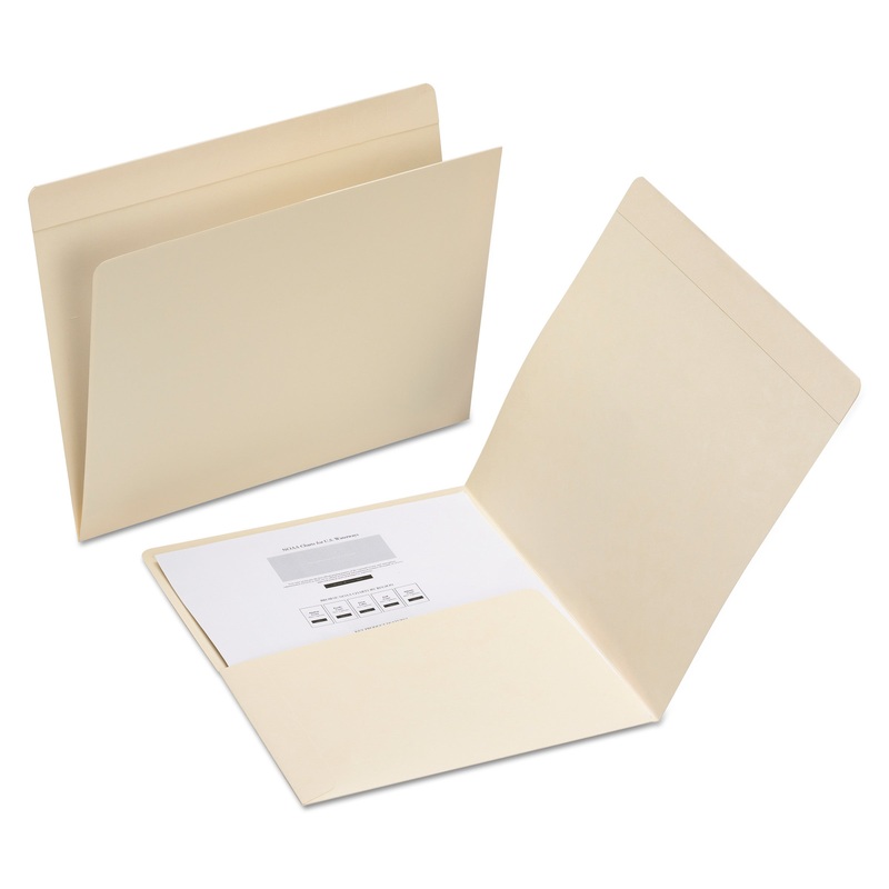 TOP TAB FILE FOLDERS WITH INSIDE POCKET, STRAIGHT TAB, LETTER SIZE, MANILA, 50/BOX