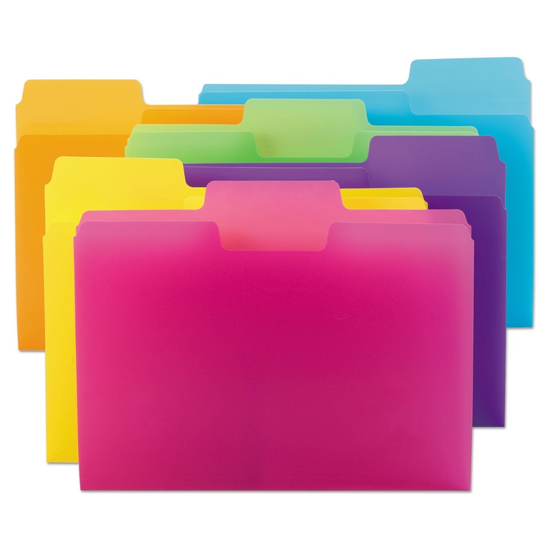 TOP TAB POLY COLORED FILE FOLDERS, 1/3-CUT TABS, LETTER SIZE, ASSORTED, 18/PACK