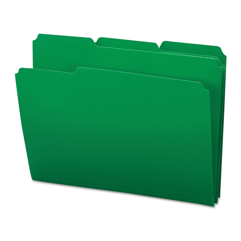 TOP TAB POLY COLORED FILE FOLDERS, 1/3-CUT TABS, LETTER SIZE, GREEN, 24/BOX