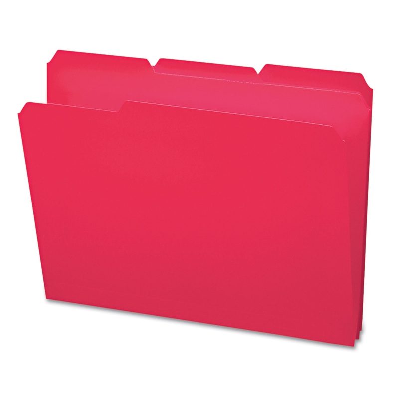 TOP TAB POLY COLORED FILE FOLDERS, 1/3-CUT TABS, LETTER SIZE, RED, 24/BOX