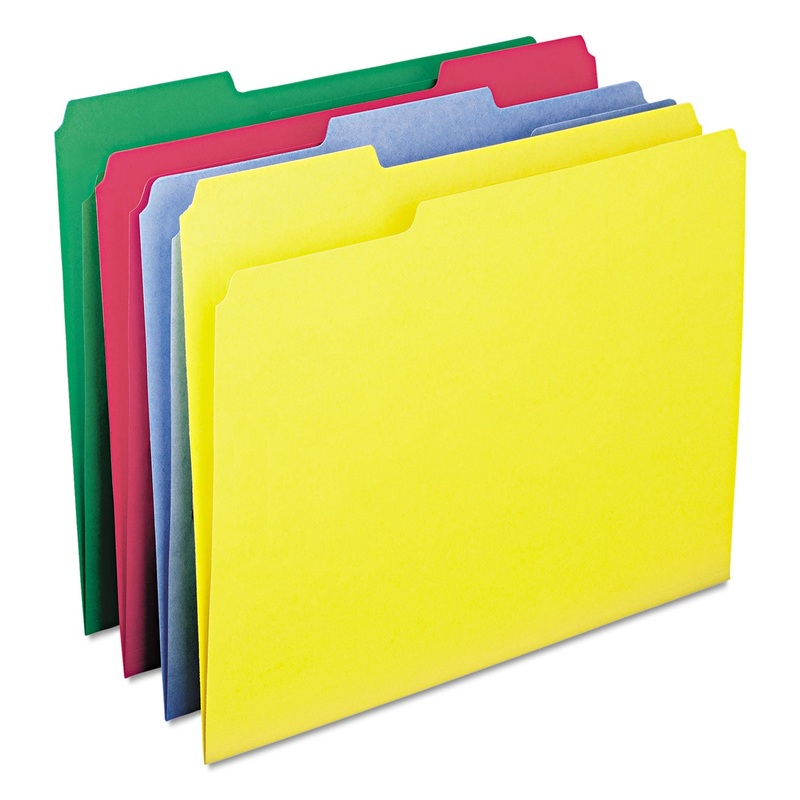 WATERSHED/CUTLESS FILE FOLDERS, 1/3-CUT TABS, LETTER SIZE, ASSORTED, 100/BOX