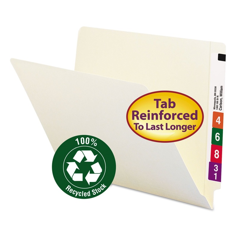 100% RECYCLED MANILA END TAB FOLDERS, STRAIGHT TAB, LETTER SIZE, 100/BOX