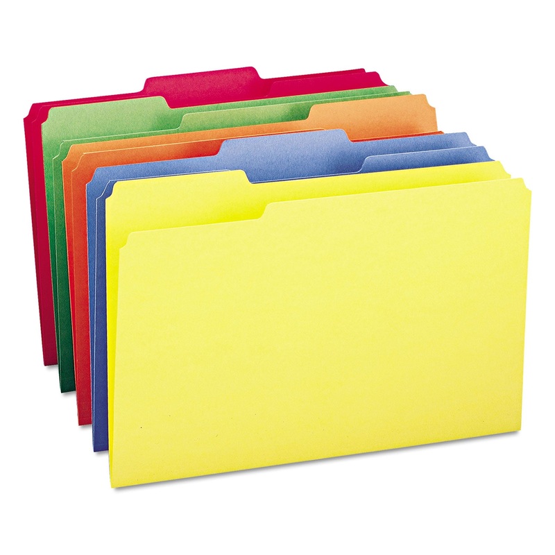 COLORED FILE FOLDERS, 1/3-CUT TABS, LEGAL SIZE, ASSORTED, 100/BOX