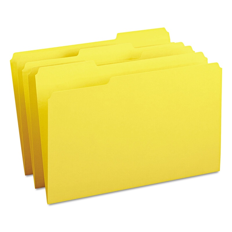 COLORED FILE FOLDERS, 1/3-CUT TABS, LEGAL SIZE, YELLOW, 100/BOX