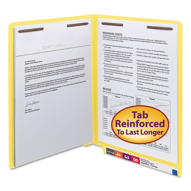 WATERSHED/CUTLESS END TAB 2-FASTENER FOLDERS, STRAIGHT TAB, LETTER SIZE, YELLOW, 50/BOX