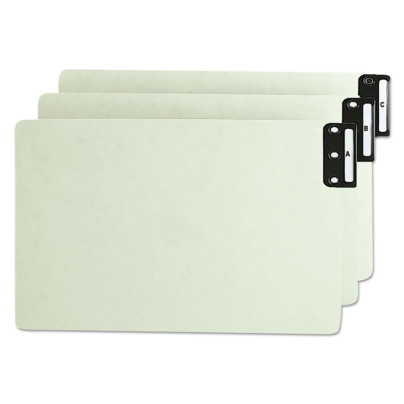 100% RECYCLED END TAB PRESSBOARD GUIDES WITH METAL TABS, 1/3-CUT END TAB, A TO Z, 8.5 X 14, GREEN, 25/SET