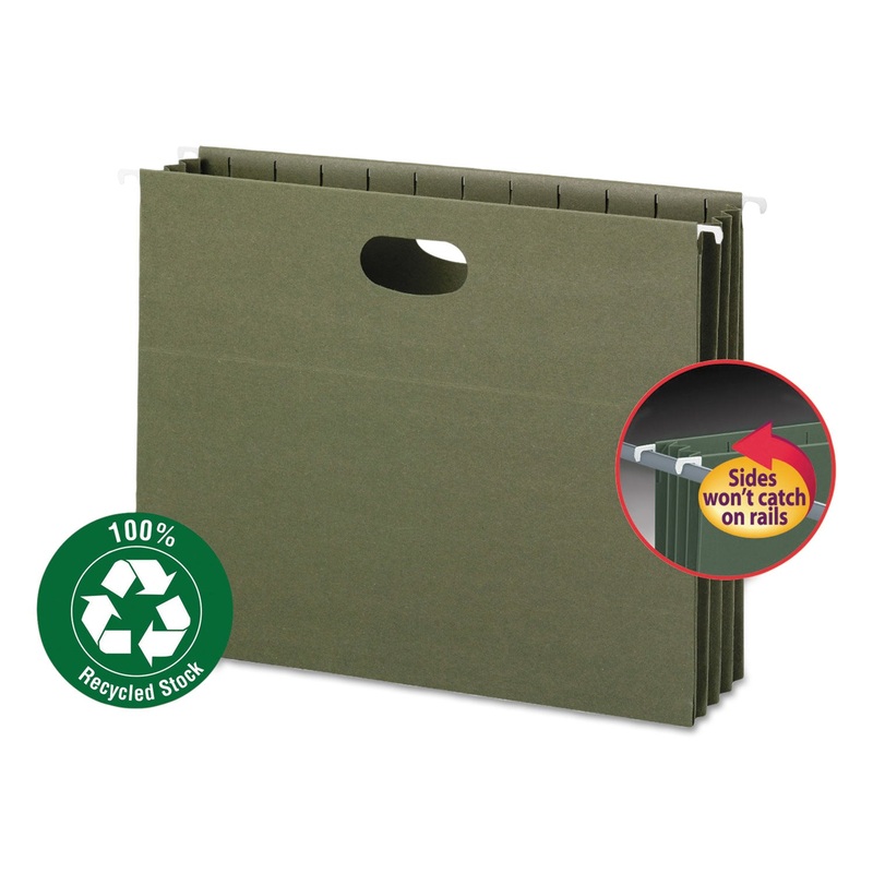 100% RECYCLED HANGING POCKETS WITH FULL-HEIGHT GUSSET, LETTER SIZE, STANDARD GREEN, 10/BOX