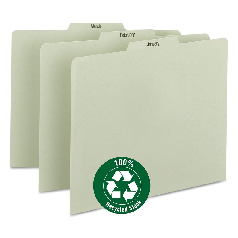 100% RECYCLED MONTHLY TOP TAB FILE GUIDE SET, 1/3-CUT TOP TAB, JANUARY TO DECEMBER, 8.5 X 11, GREEN, 12/SET