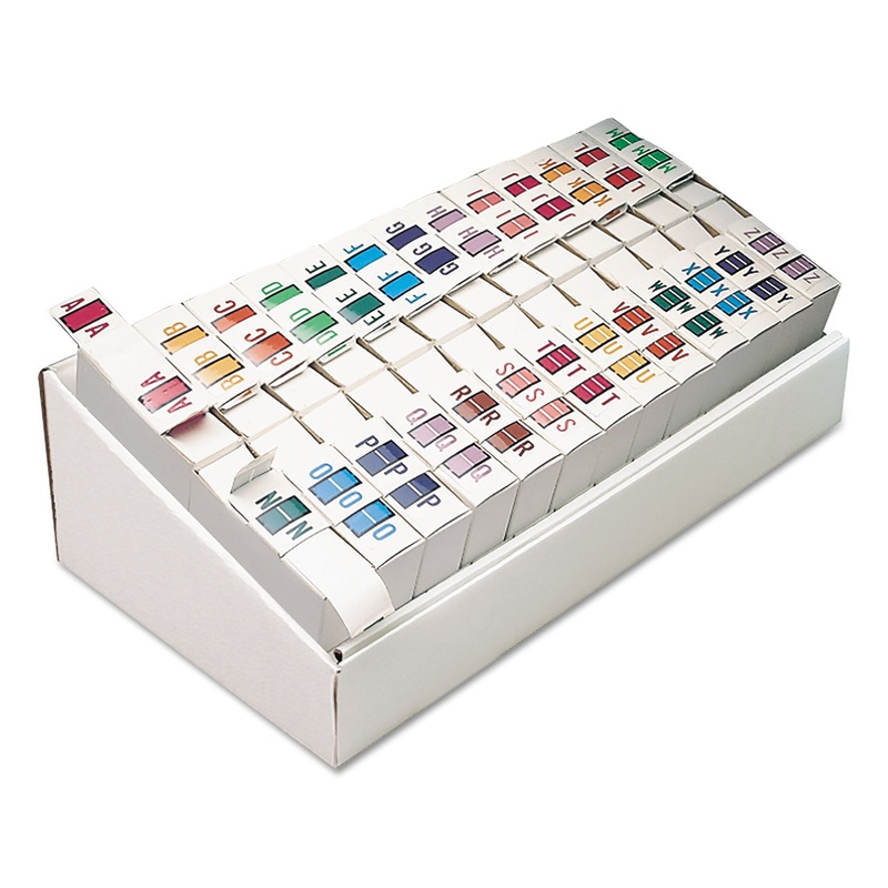 A-Z COLOR-CODED END TAB FILING LABELS, A-Z, 1 X 1.25, WHITE, 500/ROLL, 26 ROLLS/BOX