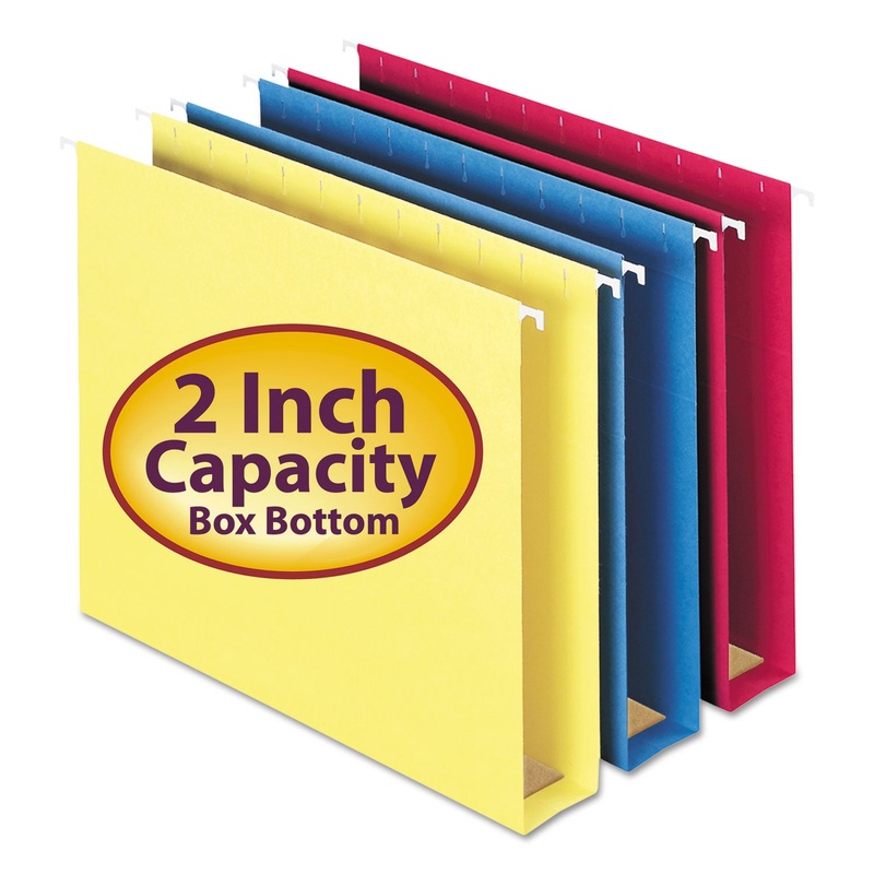 BOX BOTTOM HANGING FILE FOLDERS, LETTER SIZE, 1/5-CUT TAB, ASSORTED, 25/BOX