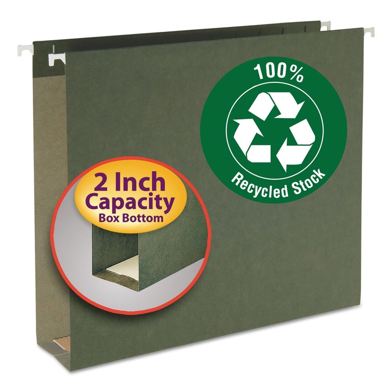 BOX BOTTOM HANGING FILE FOLDERS, LETTER SIZE, STANDARD GREEN, 25/BOX