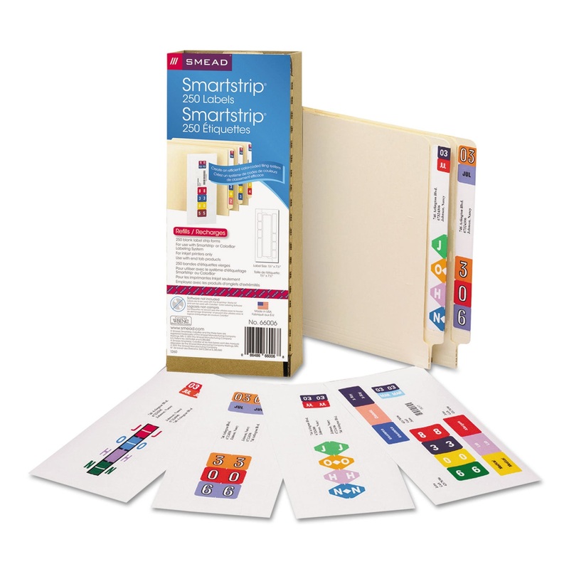 COLOR-CODED SMARTSTRIP REFILL LABEL FORMS, ASSORTED, 1.5 X 7.5, WHITE, 250/PACK