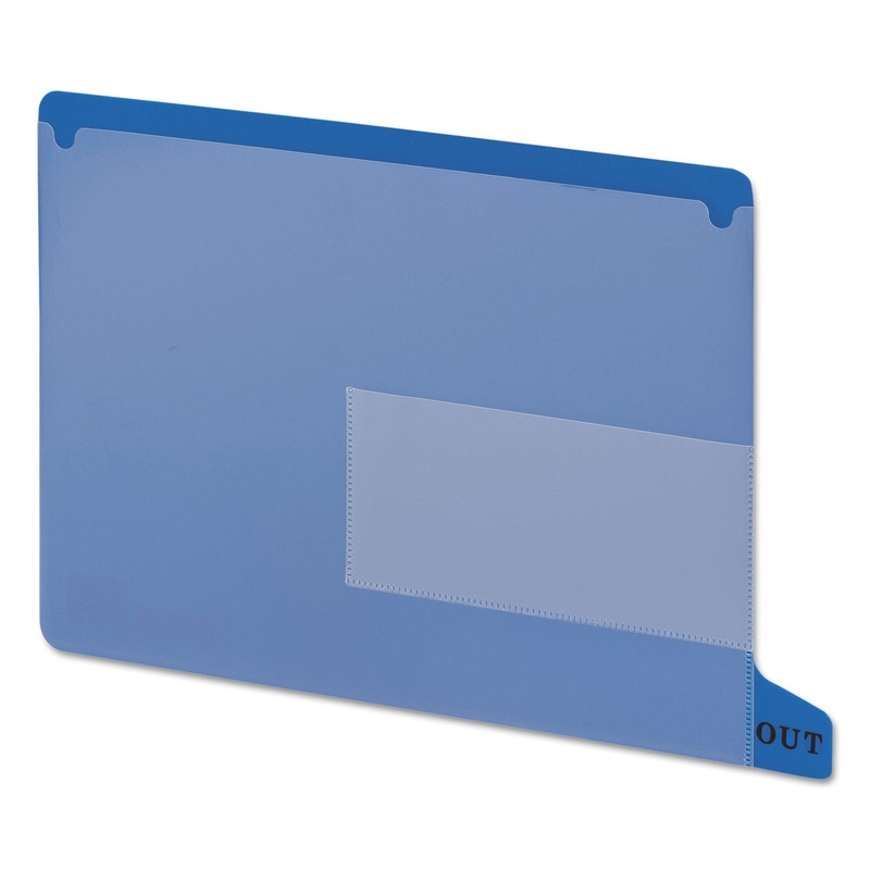 COLORED POLY OUT GUIDES WITH POCKETS, 1/3-CUT END TAB, OUT, 8.5 X 11, BLUE, 25/BOX