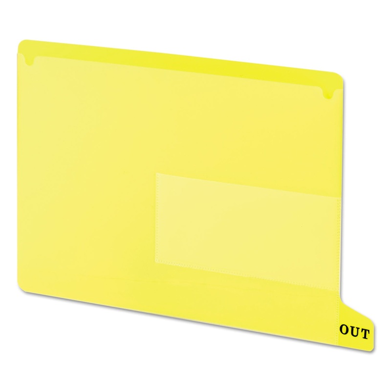 COLORED POLY OUT GUIDES WITH POCKETS, 1/3-CUT END TAB, OUT, 8.5 X 11, YELLOW, 25/BOX