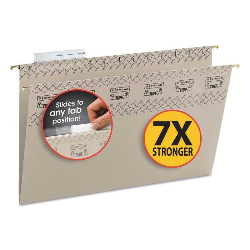 TUFF HANGING FOLDERS WITH EASY SLIDE TAB, LEGAL SIZE, 1/3-CUT TAB, STEEL GRAY, 18/BOX