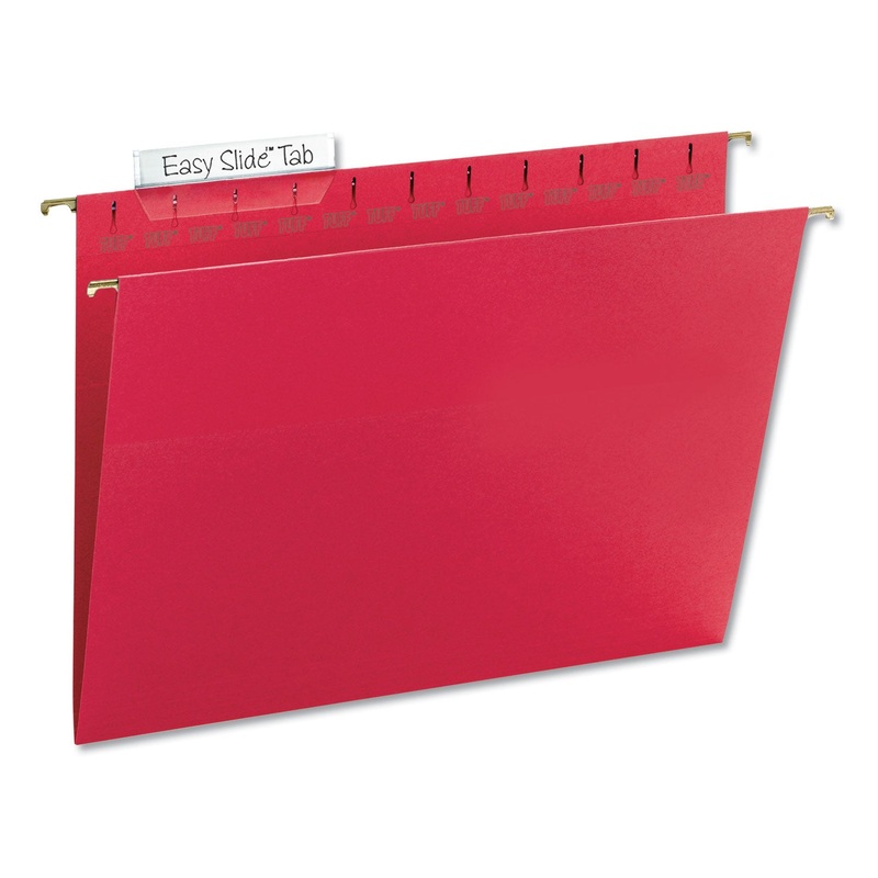 TUFF HANGING FOLDERS WITH EASY SLIDE TAB, LETTER SIZE, 1/3-CUT TAB, RED, 18/BOX