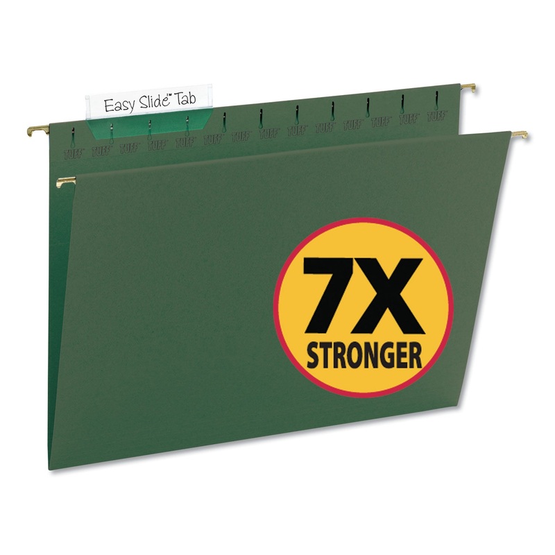 TUFF HANGING FOLDERS WITH EASY SLIDE TAB, LETTER SIZE, 1/3-CUT TAB, STANDARD GREEN, 20/BOX