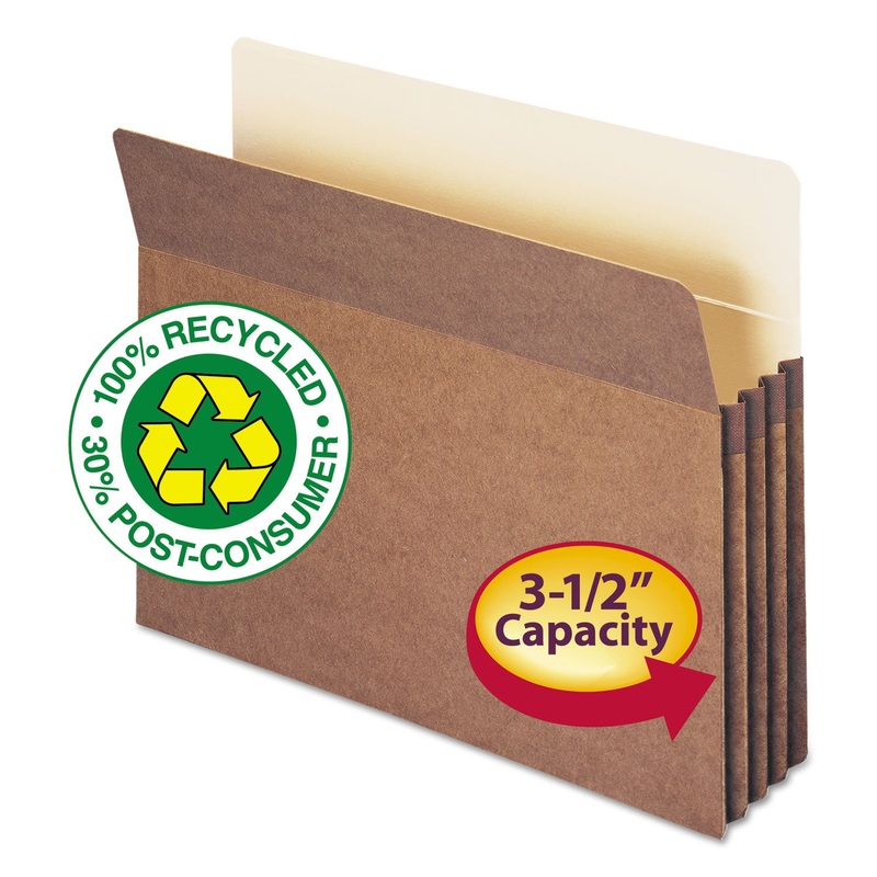 100% RECYCLED TOP TAB FILE POCKETS, 3.5" EXPANSION, LETTER SIZE, REDROPE, 25/BOX