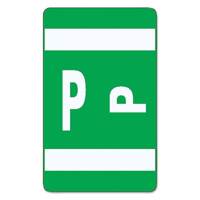 ALPHA-Z COLOR-CODED SECOND LETTER ALPHABETICAL LABELS, P, 1 X 1.63, DARK GREEN, 10/SHEET, 10 SHEETS/PACK