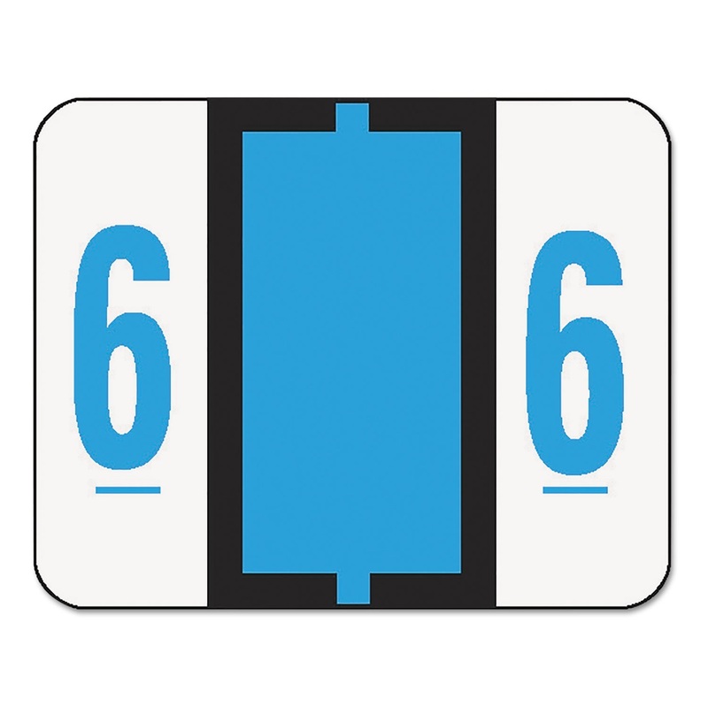 NUMERICAL END TAB FILE FOLDER LABELS, 6, 1 X 1.25, WHITE, 500/ROLL