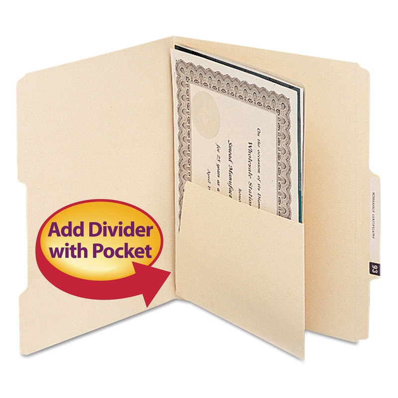 SELF-ADHESIVE FOLDER DIVIDERS FOR TOP/END TAB FOLDERS W/ 5 1/2" POCKETS, LETTER SIZE, MANILA, 25/PACK