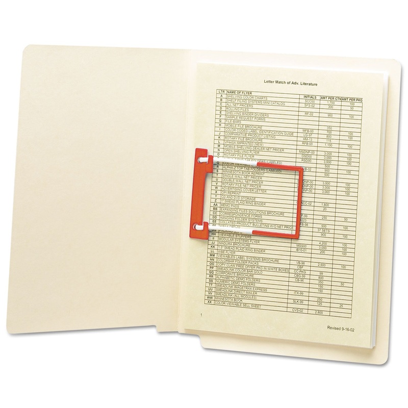 U-Clip Bonded File Fasteners, 2" Capacity, Orange And White, 100/box