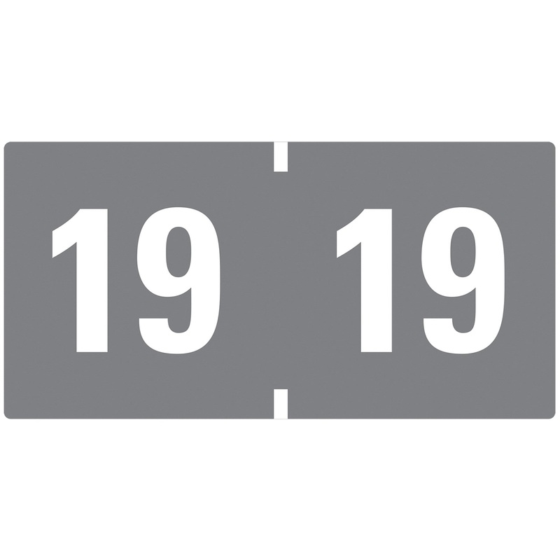 YEARLY END TAB FILE FOLDER LABELS, 19, 0.75 X 1.5, GRAY, 500/ROLL